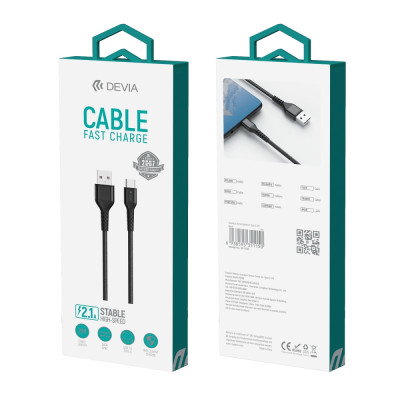 Devia kábel Gracious EC308 USB - USB-C 2,0 m 2,1A fekete