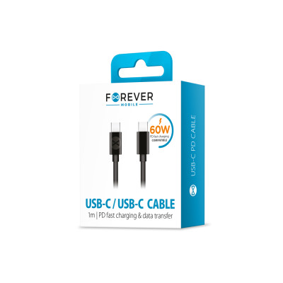Forever kábel USB-C - USB-C 1,0 m 60W fekete