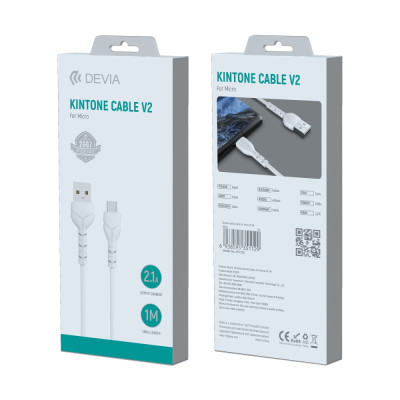 Devia kábel Kintone EC144 USB - MicroUSB 1,0 m 2,1A fehér