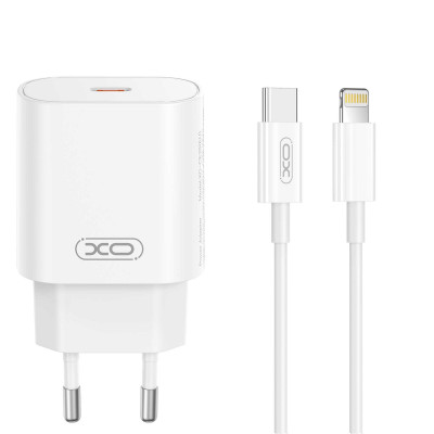 XO fali töltő CE25 PD 25W 1x USB-C fehér + kábel USB-C - Lightning