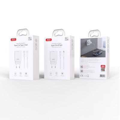XO fali töltő CE25 PD 25W 1x USB-C fehér + kábel USB-C - Lightning