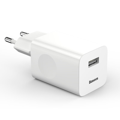 Baseus fali töltő QC 3.0 1x USB 3A fehér