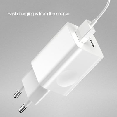 Baseus fali töltő QC 3.0 1x USB 3A fehér