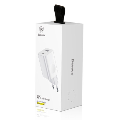 Baseus fali töltő QC 3.0 1x USB 3A fehér