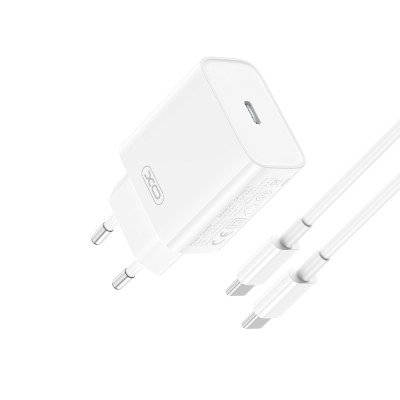 XO fali töltő CE15 PD 20W 1x USB-C fehér + USB-C - USB-C kábel