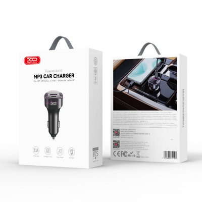 XO BCC12 autós töltő és FM transzmitter 1x USB-A és 1x USB-C csatlakozóval 3.1A (fekete)