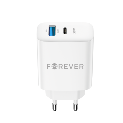 Forever TC-07-30AC PD QC töltő 1x USB-C 1x USB 30W fehér