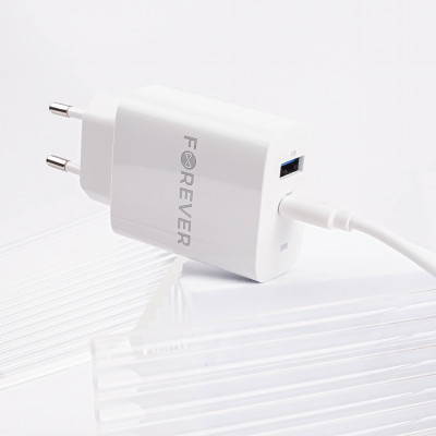 Forever TC-07-30AC PD QC töltő 1x USB-C 1x USB 30W fehér