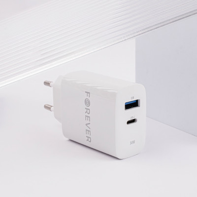 Forever TC-07-30AC PD QC töltő 1x USB-C 1x USB 30W fehér