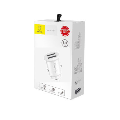 Baseus autós töltő Grain 2x USB 3,1A fehér