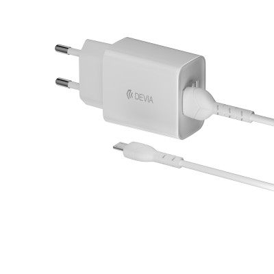 Devia fali töltő Smart 2x USB 2,4A fehér + microUSB kábel
