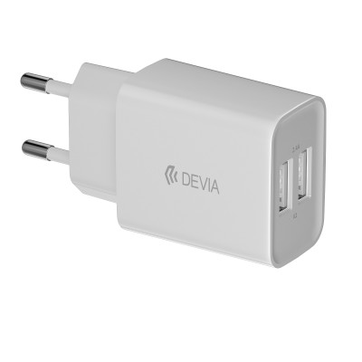 Devia fali töltő Smart 2x USB 2,4A fehér + microUSB kábel