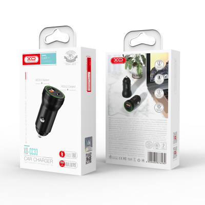 XO autós töltő CC33 PD QC 3.0 18W 1X USB 1x USB-C fekete