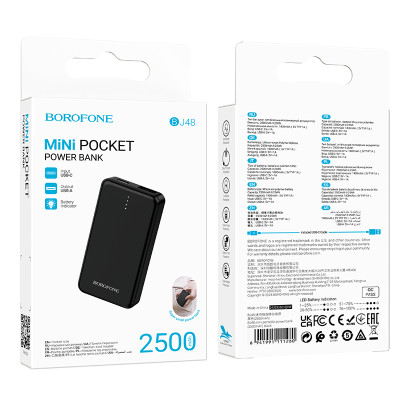 Borofone power bank 2500mAh BJ48 Mini - USB - fekete