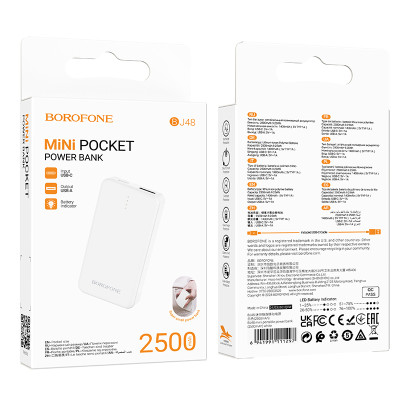 Borofone power bank 2500mAh BJ48 Mini - USB - fehér