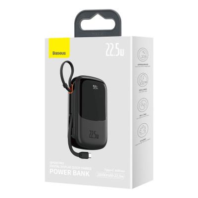 Baseus power bank 20000mAh Qpow Pro - USB + Type C - PD 22,5W Type C kábellel (PPQD060301) fekete