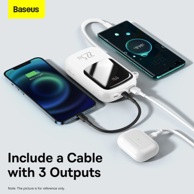 Baseus power bank 20000mAh Qpow Pro - USB + Type C - PD 22,5W Type C kábellel (PPQD060302) fehér