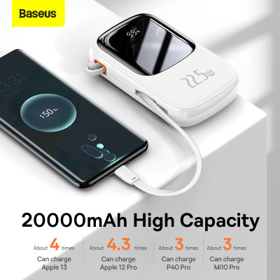 Baseus power bank 20000mAh Qpow Pro - USB + Type C - PD 22,5W Type C kábellel (PPQD060302) fehér