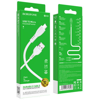 Borofone kábel BX51 Triumph - USB - Micro USB - 2,4A 1 méter fehér