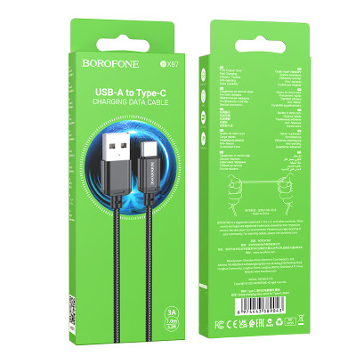 Borofone kábel BX87 Sharp - USB - Type C - 3A 1 méter fekete
