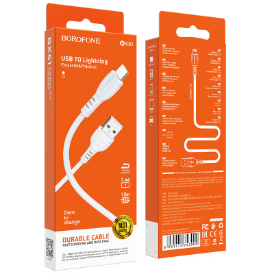 Borofone kábel BX51 Triumph - USB - Lightning - 2,4A 1 méter fehér