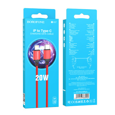Borofone kábel BX87 Sharp - Type C - Lightning - PD 20W 1 méter piros