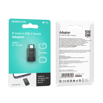 Borofone adapter BV18 - Lightning - Type C - fekete