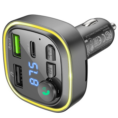 Borofone FM Transzmitter BC48 Broad MP3, Bluetooth - 2xUSB + Type C - QC 3.0 18W fekete