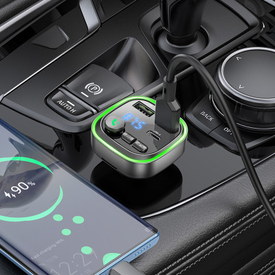 Borofone FM Transzmitter BC48 Broad MP3, Bluetooth - 2xUSB + Type C - QC 3.0 18W fekete