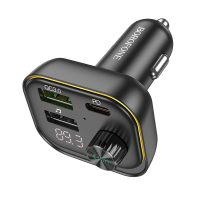 Borofone FM Transzmitter BC54 Acertar MP3, Bluetooth - 2xUSB + Type C - QC 3.0 PD 30W fekete