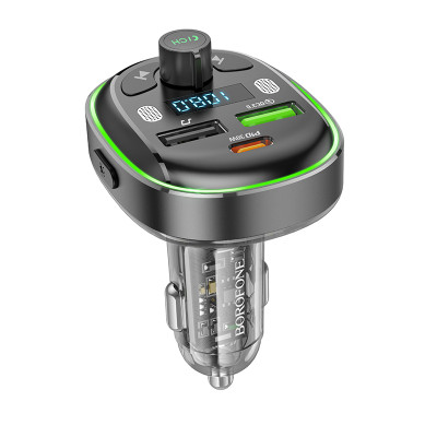 Borofone FM Transzmitter BC47 Might MP3, Bluetooth - 2xUSB + Type C - QC 3.0 18W PD 30W szürke