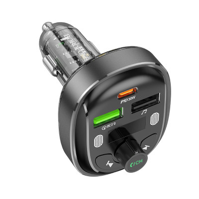 Borofone FM Transzmitter BC47 Might MP3, Bluetooth - 2xUSB + Type C - QC 3.0 18W PD 30W szürke