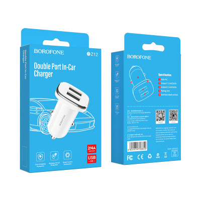Borofone autós töltő BZ12 Lasting Power - 2xUSB - 2,4A fehér
