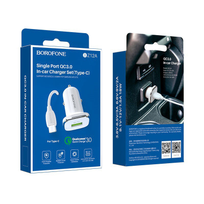 Borofone autós töltő BZ12A Lasting Power - USB - QC 3.0 18W 3A fehér