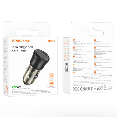 Borofone autós töltő BZ24 Clever - Type C - QC 3.0 PD 20W fekete