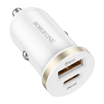 Borofone autós töltő BZ22 Scenery - USB + Type C - QC 3.0 PD 30W fehér
