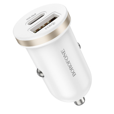 Borofone autós töltő BZ22 Scenery - USB + Type C - QC 3.0 PD 30W fehér