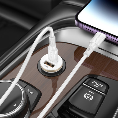 Borofone autós töltő BZ22 Scenery - USB + Type C - QC 3.0 PD 30W fehér