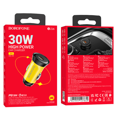 Borofone autós töltő BZ26 Searcher - Type C - PD 30W 3A sárga
