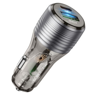 Borofone autós töltő BZ30 Absolute - USB + Type C - QC 3.0 PD 30W 3A átlátszó-fekete