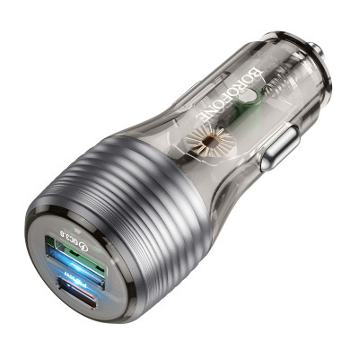Borofone autós töltő BZ30 Absolute - USB + Type C - QC 3.0 PD 30W 3A átlátszó-fekete