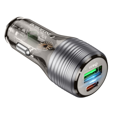 Borofone autós töltő BZ30 Absolute - USB + Type C - QC 3.0 PD 30W 3A átlátszó-fekete