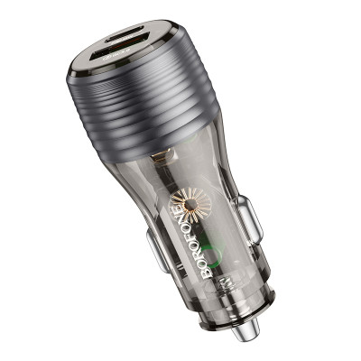 Borofone autós töltő BZ30 Absolute - USB + Type C - QC 3.0 PD 30W 3A átlátszó-fekete