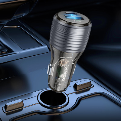 Borofone autós töltő BZ30 Absolute - USB + Type C - QC 3.0 PD 30W 3A átlátszó-fekete