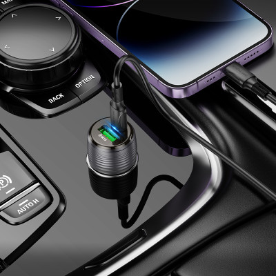 Borofone autós töltő BZ30 Absolute - USB + Type C - QC 3.0 PD 30W 3A átlátszó-fekete
