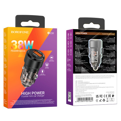 Borofone autós töltő BZ20 Smart - USB + Type C - QC 3.0 PD 38W fekete