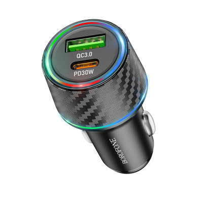 Borofone autós töltő BZ21 Brilliant - USB + Type C - QC 3.0 PD 48W fekete