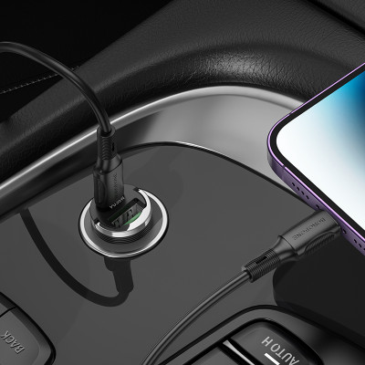 Borofone autós töltő BZ29A Talented - USB + Type C - QC 3.0 PD 36W 3A átlátszó-lila