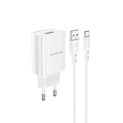 Borofone fali töltő BN1 Innovative - USB - 2,1A USB - Type C kábellel fehér