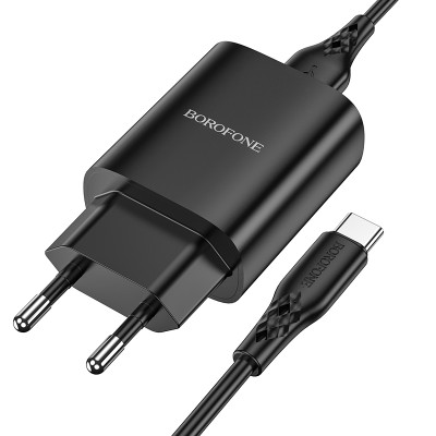 Borofone fali töltő BN1 Innovative - USB - 2,1A USB - Type C kábellel fekete